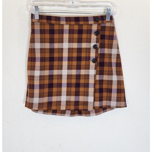 SO Dresses & Skirts - SO Juniors 5 Skirt Brown Plaid Button Front Mini Elastic Waist Fall Academia